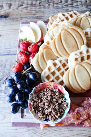 Fall Breakfast Board | The Best Mini Pumpkin Waffle Recipe