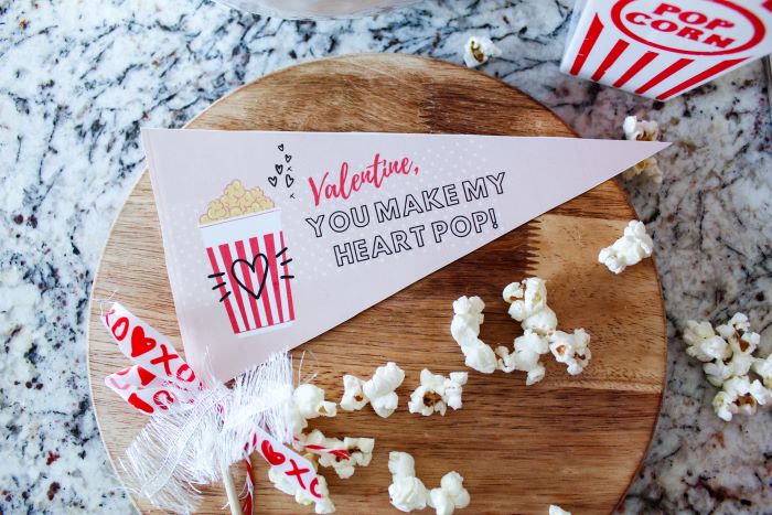 Easy Popcorn Valentine Gift with Printable Pennant Flag - Project Whim